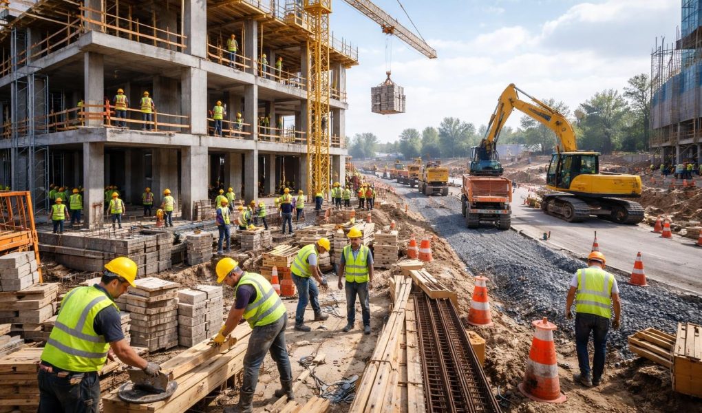chantier-ouvriers-casques-machines-construction
