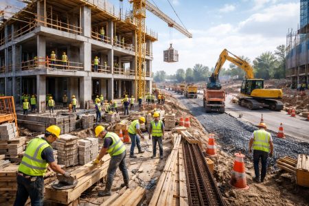 chantier-ouvriers-casques-machines-construction