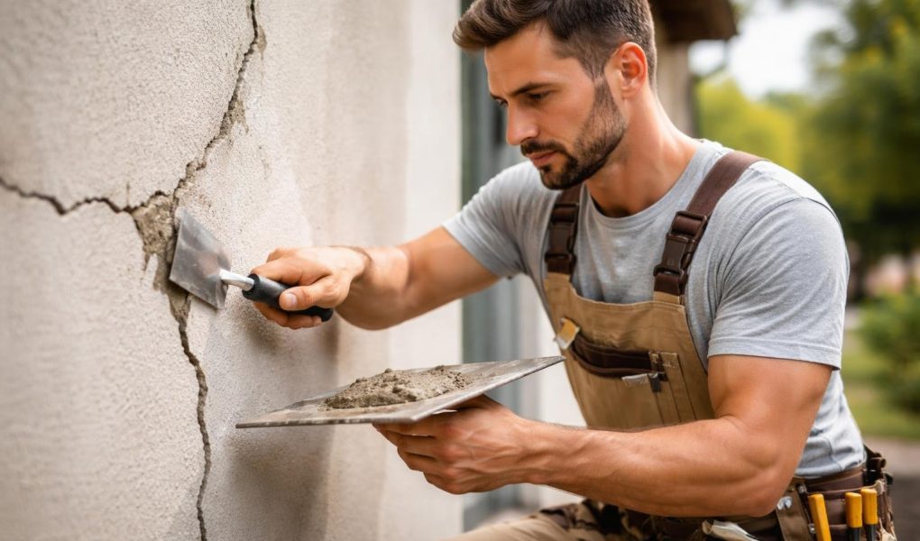 homme-bricolage-reparation-mur-jardin