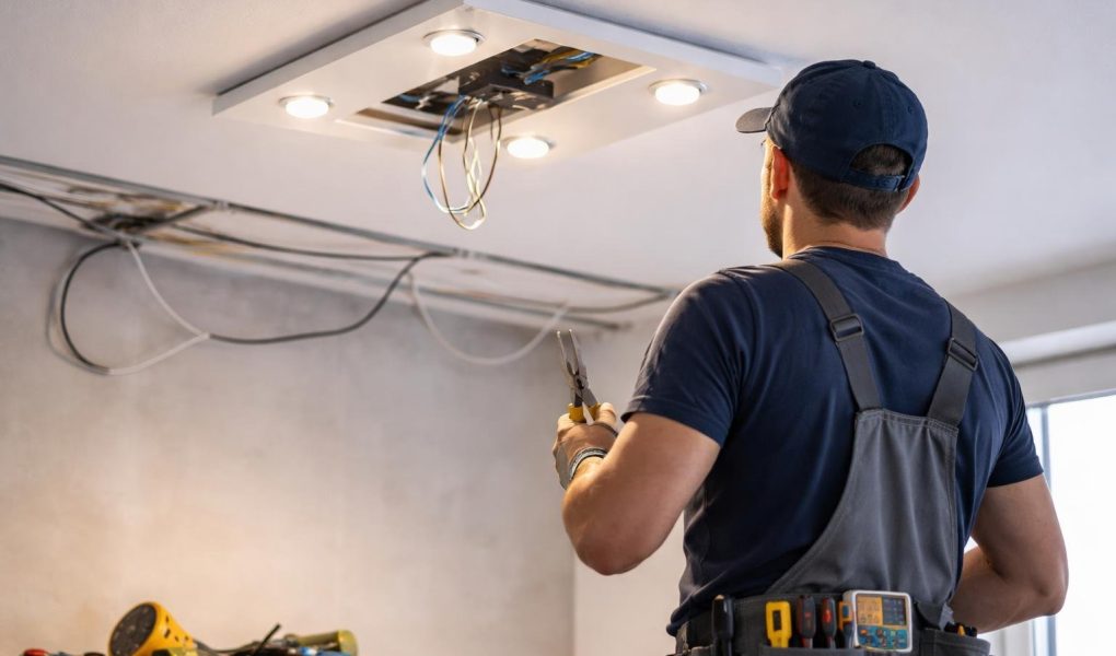 electricien-plafonnier-spots-led-cables