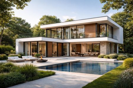 maison-moderne-toit-plat-verdure