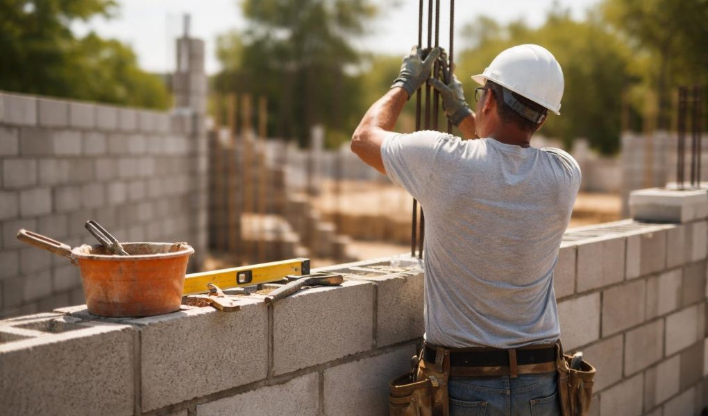 mur-parpaings-travailleur-chantier-ensoleille