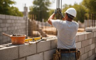 mur-parpaings-travailleur-chantier-ensoleille