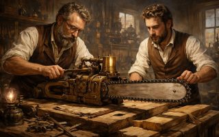 inventeurs-xixe-atelier-tronconneuse-outils
