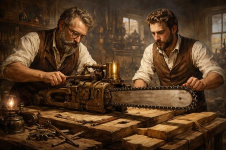 inventeurs-xixe-atelier-tronconneuse-outils