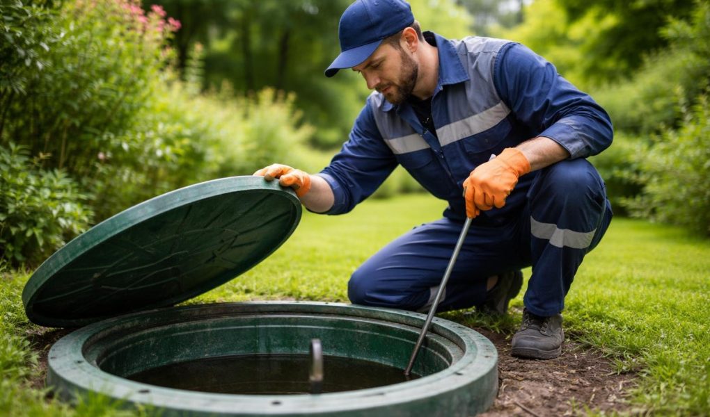 ouvrier-tenue-fosse-septique-jardin-verdoyant