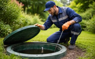 ouvrier-tenue-fosse-septique-jardin-verdoyant