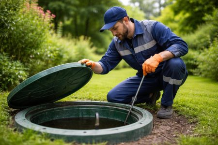ouvrier-tenue-fosse-septique-jardin-verdoyant