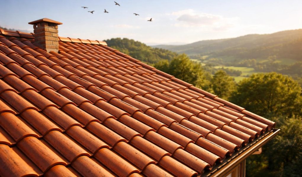 toit-tuiles-soleil-ciel-bleu