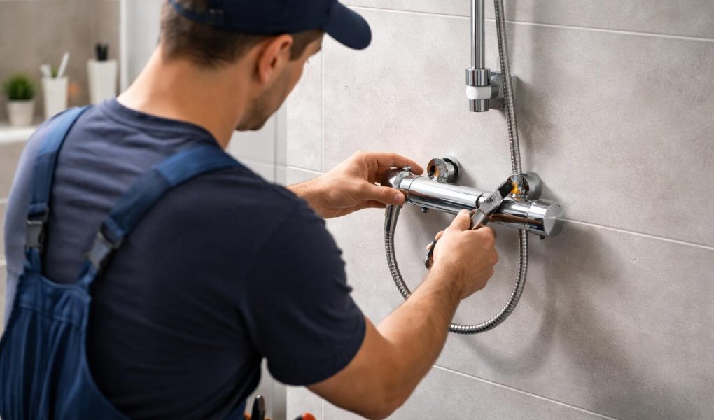plombier-travail-mitigeur-salle-bain-moderne