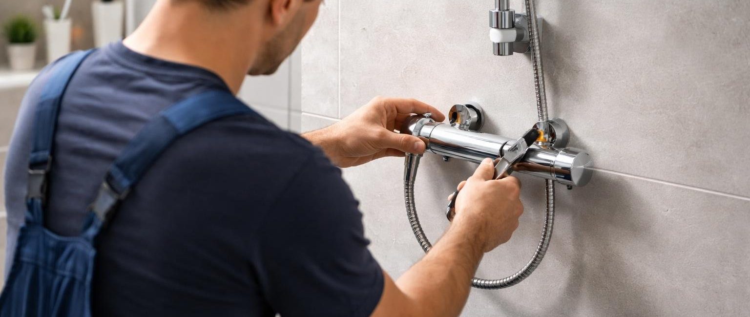 plombier-travail-mitigeur-salle-bain-moderne