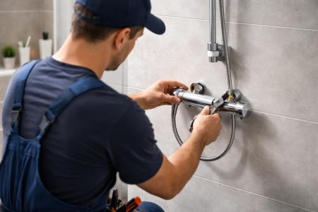 plombier-travail-mitigeur-salle-bain-moderne